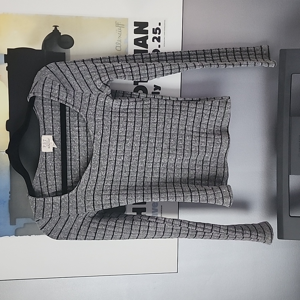 Gray and Black Striped Knit Top
